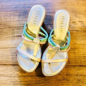 Italian Shoemakers Bejeweled Wedge Sandals